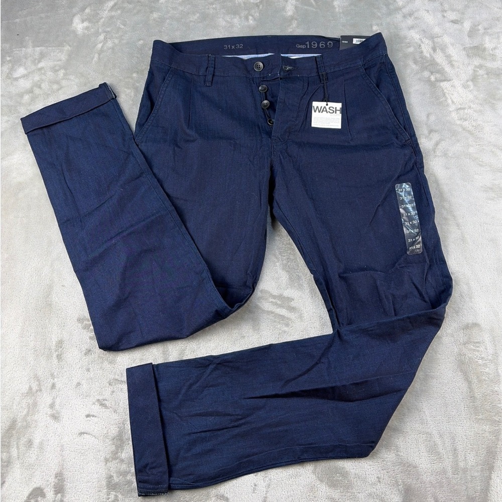 Gap 1969 Slim Trouser Mens 31x32 Navy Blue Ringspun Cotton Button Fly NEW
